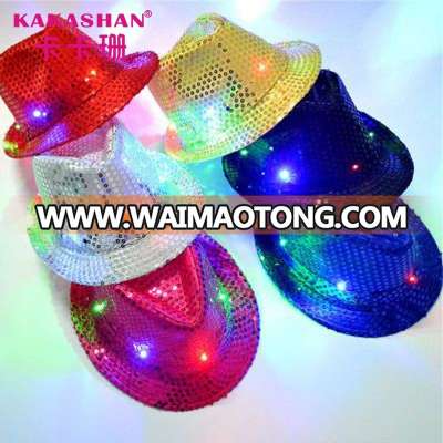 Adults Sequin Hat Fedora Party Light Up Jazz Hats With Led Lights