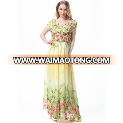 Hot sale women summer floral maxi gaun long boho dress chiffon new style